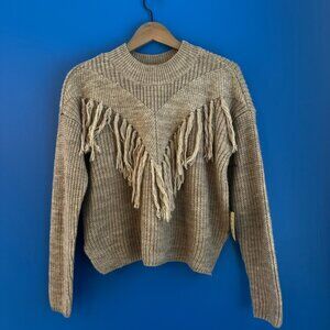 NWT Me to We Fringe Wool Blend Cropped Tan Sweater - M